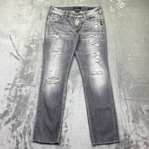 Silver Jeans Suki Mid Ankle Slim Distressed Grey Jeans Sz 28 Grunge Retro‎ Y2K